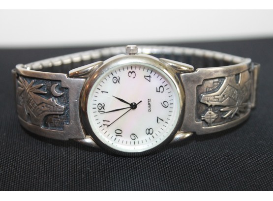 Nice Pearl Dialed Watch With Signed Native American Sterling Bracelet