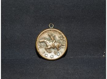 Early Bronze/Brass Equestrian Locket With Stones