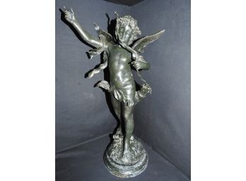 Fantastic 26 Inch Signed Auguste Moreau Cupid Lost Wax Bronze Statue