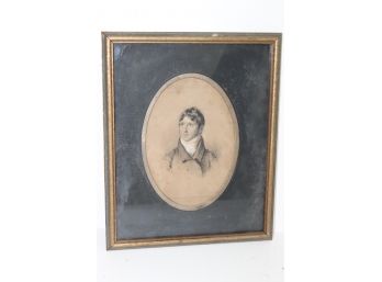 Antique Pencil And Pastel Portrait Drawing Of A Gentleman