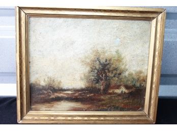 Antique Signed Oil On Canvass Impressionist Country Scene In Frame
