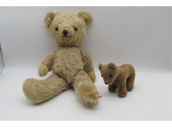 Collection Of 2 Antique Stuffed Toy Teddy Bears, Possibly Steiff ?, Measure 13' Tall And 4' Tall.
