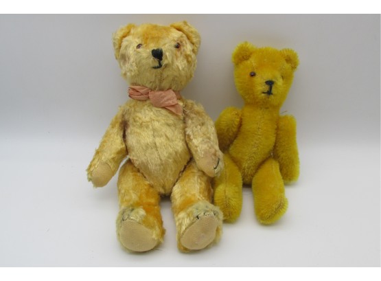 Pair Of Vintage Antique Teddy Bears, Measure 9' Tall And 7.5' Tall.