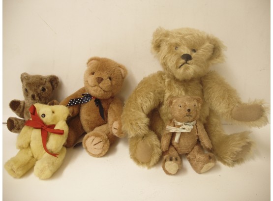 Collection Of 5 Vintage Toy Teddy Bears, Various Makers, See Photos, Measure 9' To 4 1/2' Tall , Bear Lot # 2