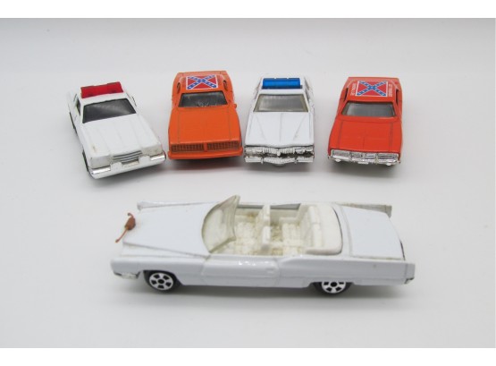 Collection Of 5 Vintage The Dukes Of Hazzard 1/64 Scale Cars. 3 By ERTL And 2 By Ideal.