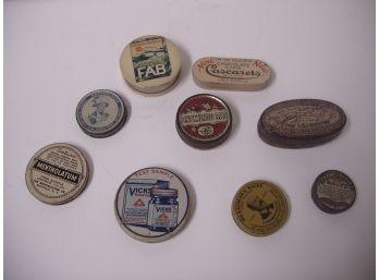 Collection Of 9 Miscellaneous Vintage Advertising Tins Mostly Medicine Cabinet Tins, Samples, Etc. Lot # 20