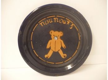 Rare French Enamelware Teddy Bear Nounours Childs Plate, Measures 7' In Diameter