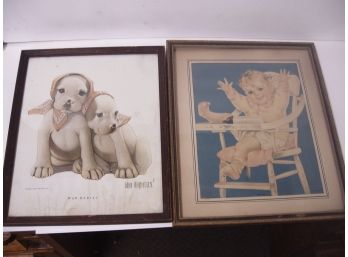 Two Antique Framed Prints, 1917 War Babies And Baby In High Chair, Framed Lot # 6