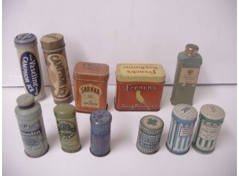 Collection Of 11 Vintage Advertising Tins Baby Powder Samples Medicine Cabinet Tins, Etc. Lot # 23