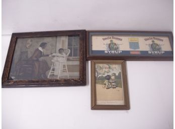 Three Vintage Antique Framed Prints, Uncle Remus Syrup, Etc., Framed Lot # 5