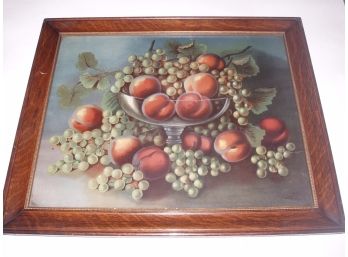 Antique Framed Vintage Chromolithograph Of Fruit By LeRoy, Measures 19 1/2' X 23'