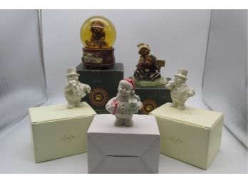 Collection Of 3 Lenox Snowman Figurines And 2 Boyds Bears From The Bearstone Collection.