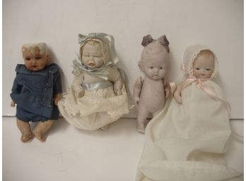 Collection Of 4 Bisque Cabinet / Dollhouse Size Dolls, See Photos, Some Need TLC, Lot # 26