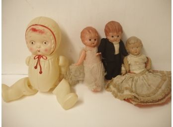 Collection Of 4 Celluloid Plastic Toy Dolls, Bride And Groom, Etc., Lot # 16