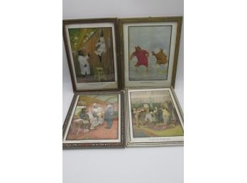 Collection Of 4 Antique 1906-7 Teddy Bear Framed Prints
