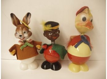 Collection Of 3 Vintage Spring Head / Bobble Head Character Toy Dolls, Lot # 27
