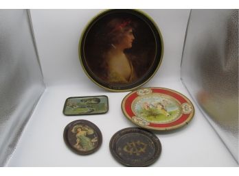 Collection Of 5 Vintage Tin Advertising Trays And Plates