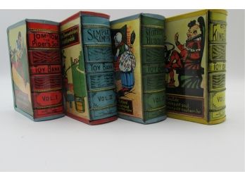 Vintage Set Of 4 Tin Lithograph Book Still  Banks By Kirchhof. Vol 1-4. With Great Graphics