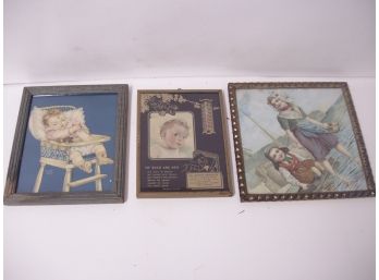 Collection Of 3 Vintage Framed Prints And Advertising Thermometer, Framed Lot # 7
