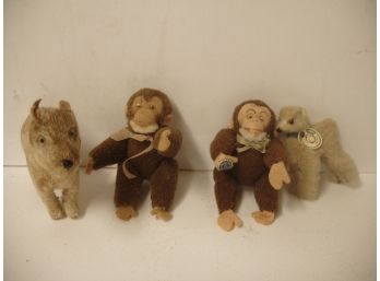 Collection Of  4 Vintage Toy Stuffed Animals Monkeys, Dogs, Various Makers, See Photos, Lot # 9