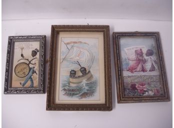 Collection Of Three Framed Advertising Trade Cards, Framed Lot # 2, Largest Measures 5' X 7'