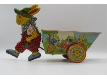 Vintage J Chein Easter Bunny Tin Lithograph Toy. In Need Of Cleaning And Adjusting.