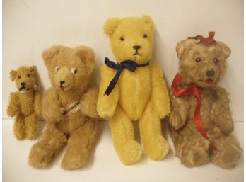 Collection Of 4 Vintage Toy Teddy Bears, Various Makers, See Photos, Bear Lot # 7