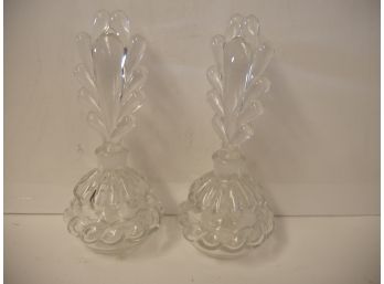 Pair Of Matching Glass Perfume Bottles, Measure 7' Tall With Stoppers