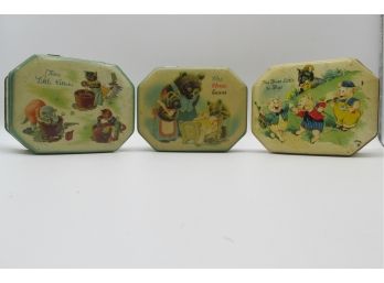 Collection Of 3 Vintage Tin Lithograph Toy Nursery Rhyme Tin Boxes, Made In England