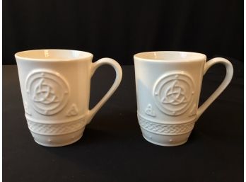 Pair Belleek Celtic Knot Mugs Made In Ireland