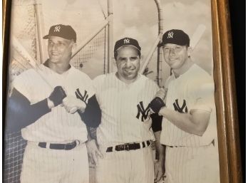 Vintage Framed Photo Yogi Berra And The M&M Boys Maris Mantle