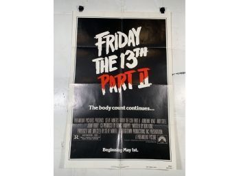 Vintage Folded One Sheet Movie Poster Friday The 13th Part II Advance Teaser 1981