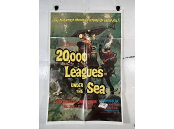 Vintage Folded One Sheet Movie Poster Walt Disney 20,000 Leagues Under The Sea 1971
