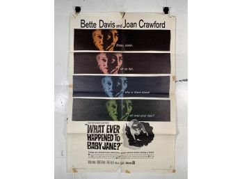 Vintage Folded One Sheet Movie Poster  What Ever Happened To Baby Jane ? 1962