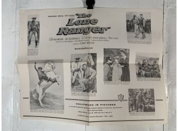 Vintage Folded One Sheet Movie Poster The Lone Ranger Print Ad 1956