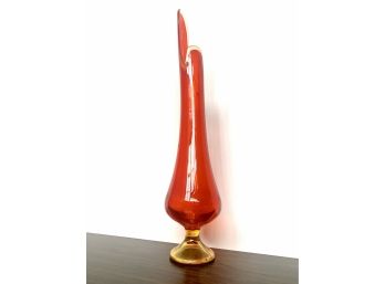Vintage Mid Century Modern Sculptural Red Glass Vase