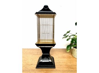 Large Floor Standing Birdcage In Black And Gold - Modern
