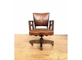 1950' Newspaper Leather Office Desk Chair