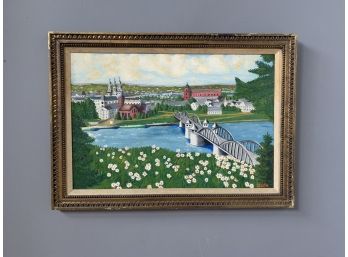Large And Lovely Original Painting Of Capital Of Lithuania - Napoleon Landing Site