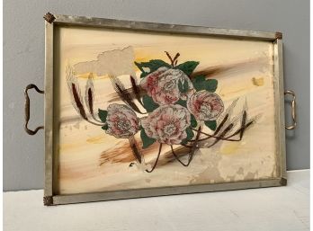 Painted Glass Rose Serving Tray