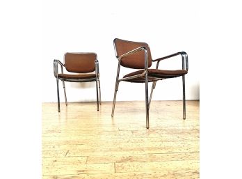 Mid Century Chrome Chairs By Global  -set Of 3, Brown