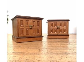 Beautiful Solid Wood End Tables - With Panel Doors On BOTH SIDES