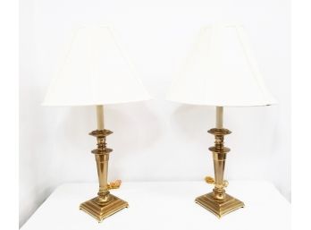 Two Brass 3 Way Table Lamps