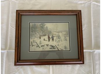 Vintage - Unsigned - Holiday Family Christmas Tree Scene