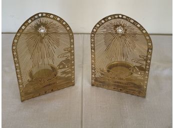 Pair Of Vintage - Tinned Brass Tea Light Candle Holders From Hong Kong