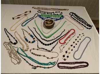 Lot Of Assorted Costume Jewelry Necklaces With Shell Fashioned Tray