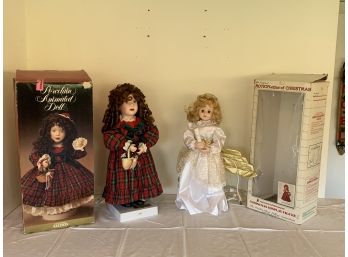 Lot Of 2 Animated Porcelain Holiday Dolls - Tested & Working