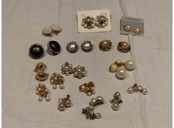 Lot Of Pearl Styled Costume Jewelry Earrings