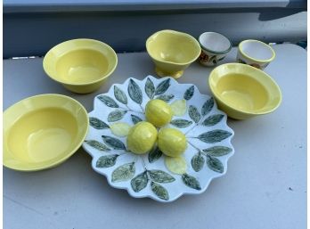 An Assortment Of Lemony Luncheonware - Crate And Barrel And Waechtersbach Bowls - Platter Made In Italy