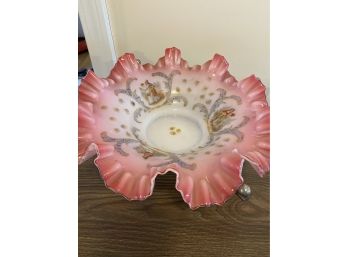 Glass Wedding Basket Bowl With Stand - Hand Painted Floral